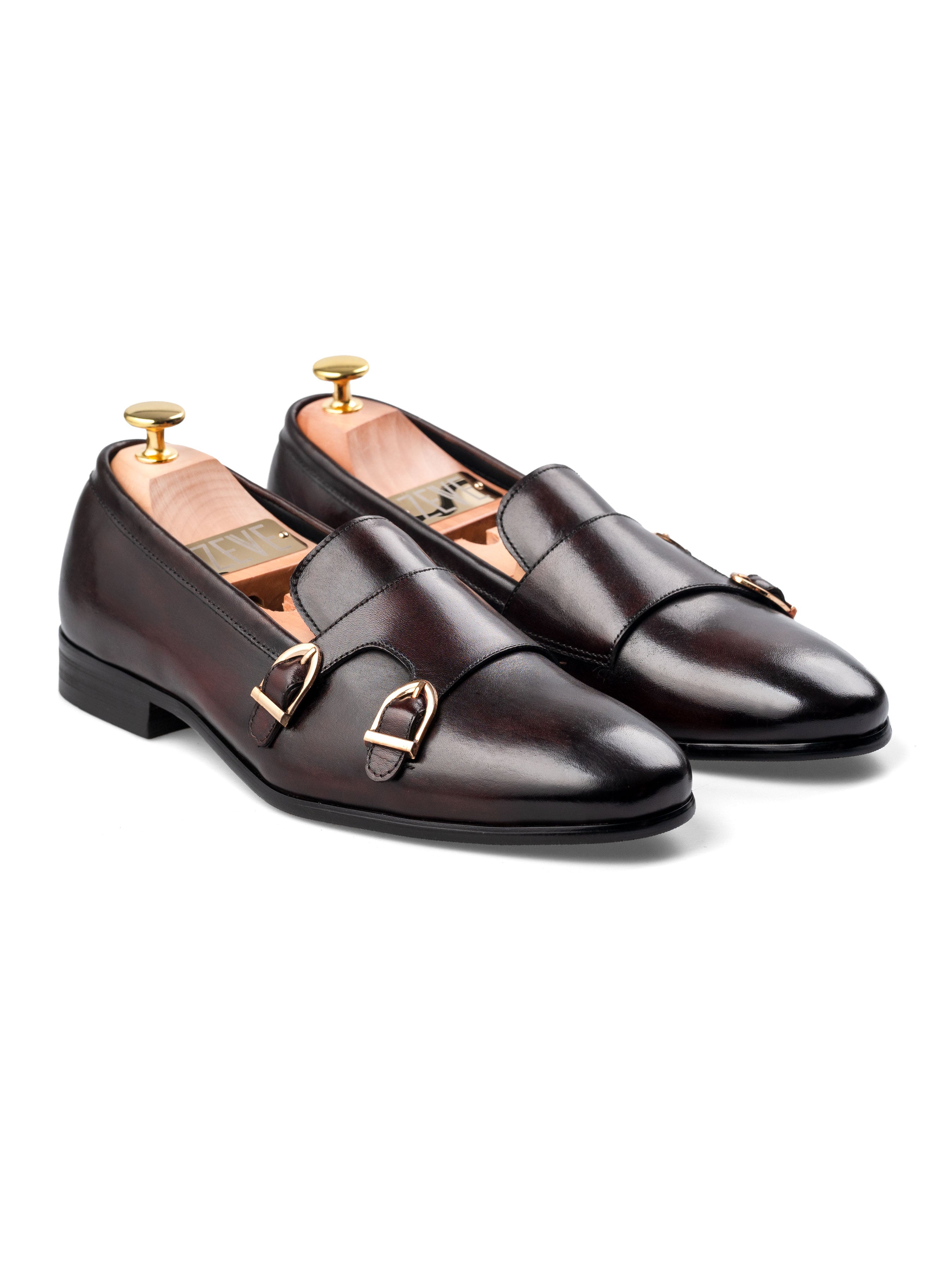 Alfeo Loafer Slipper - Dark Brown Double Monk Strap (Hand Painted Patina)