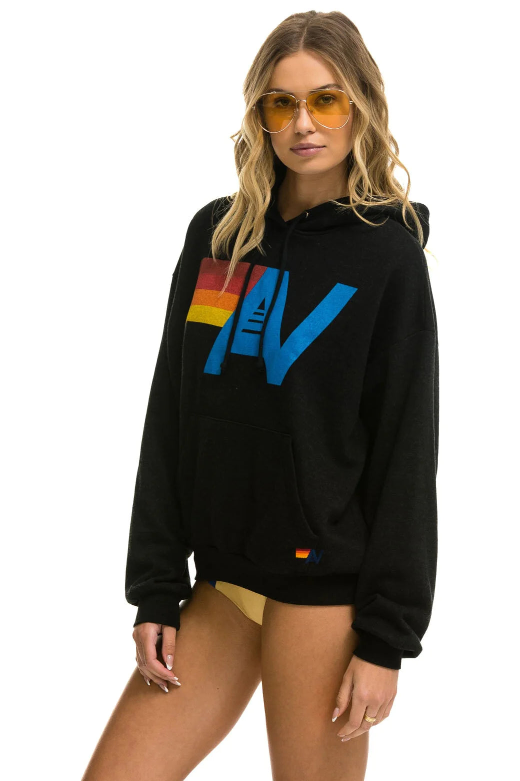 AVIATOR NATION LOGO PULLOVER RELAXED HOODIE - BLACK