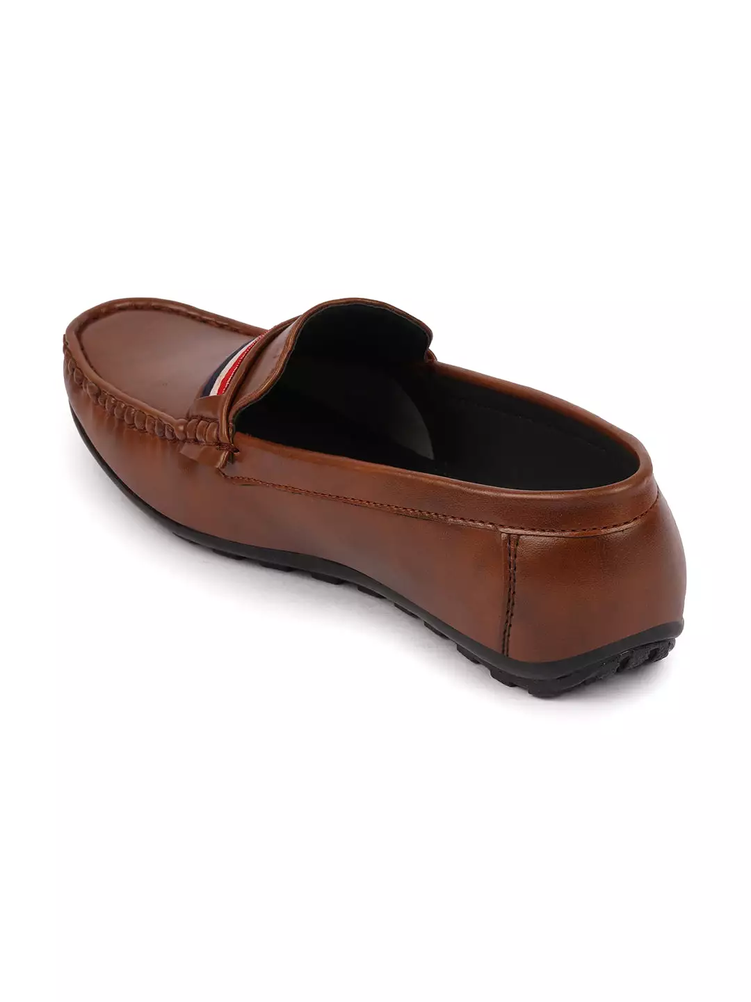 Basics Men Brown Colored Stripe Design Side Stitched Casual Slip On Loafers and Moccasin Shoes