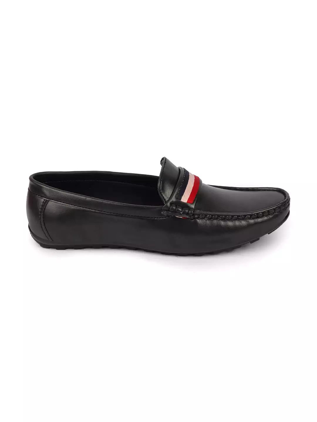 Basics Men Grey Colored Stripe Design Side Stitched Casual Slip On Loafers and Moccasin Shoes