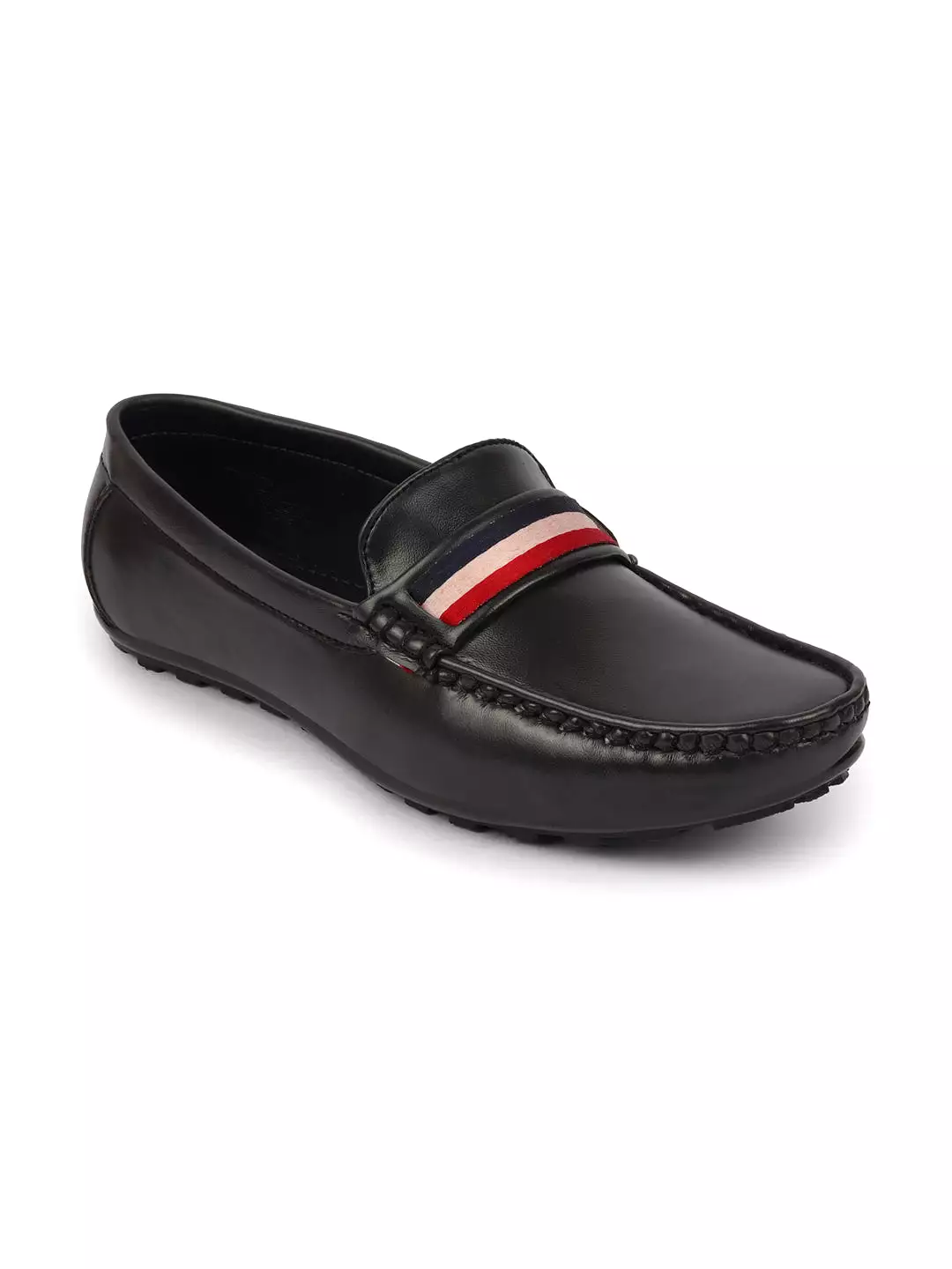 Basics Men Grey Colored Stripe Design Side Stitched Casual Slip On Loafers and Moccasin Shoes