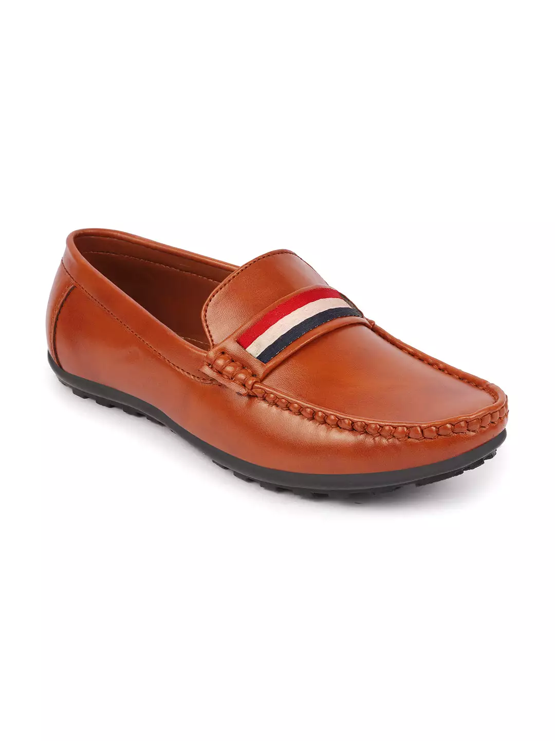 Basics Men Tan Colored Stripe Design Side Stitched Casual Slip On Loafers and Moccasin Shoes