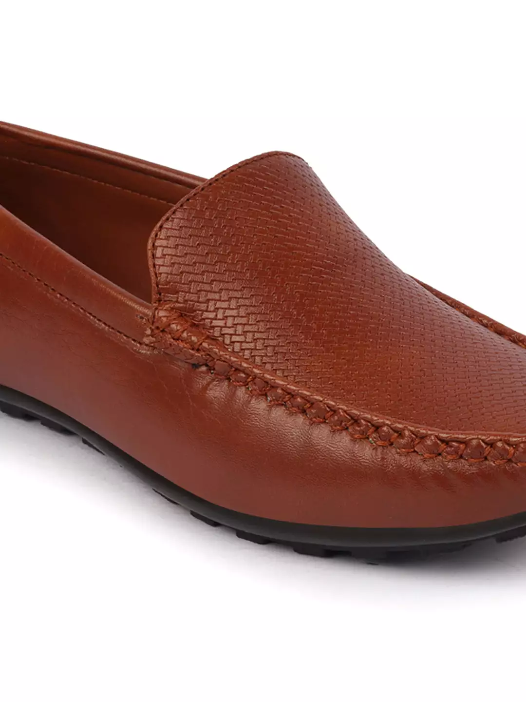 Basics Men Tan Textured Print Side Stitched Casual Slip On Loafers and Moccasin Shoes