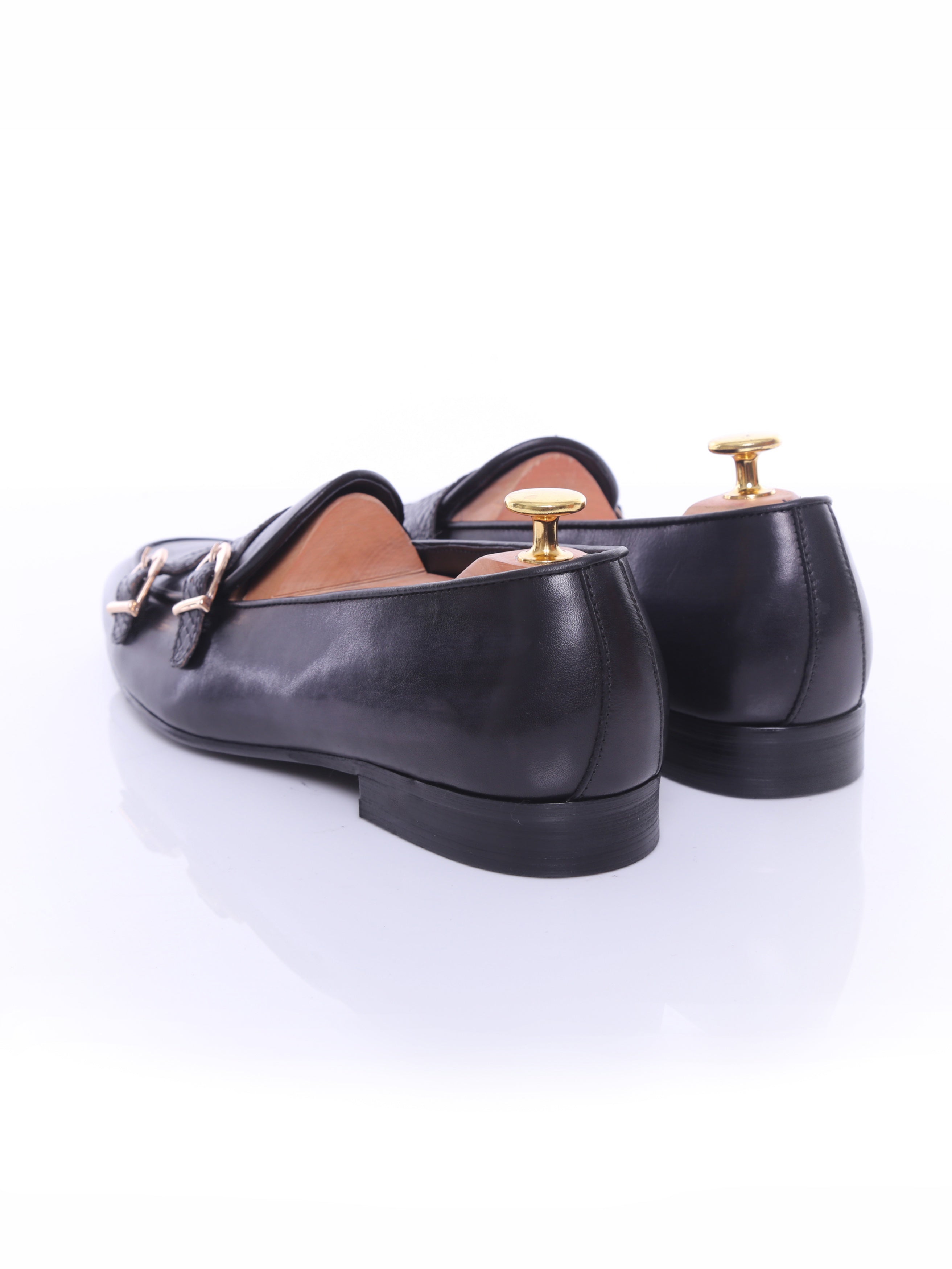 Belgian Loafer - Black Grey Snake Skin Double Monk Strap (Hand Painted Patina)