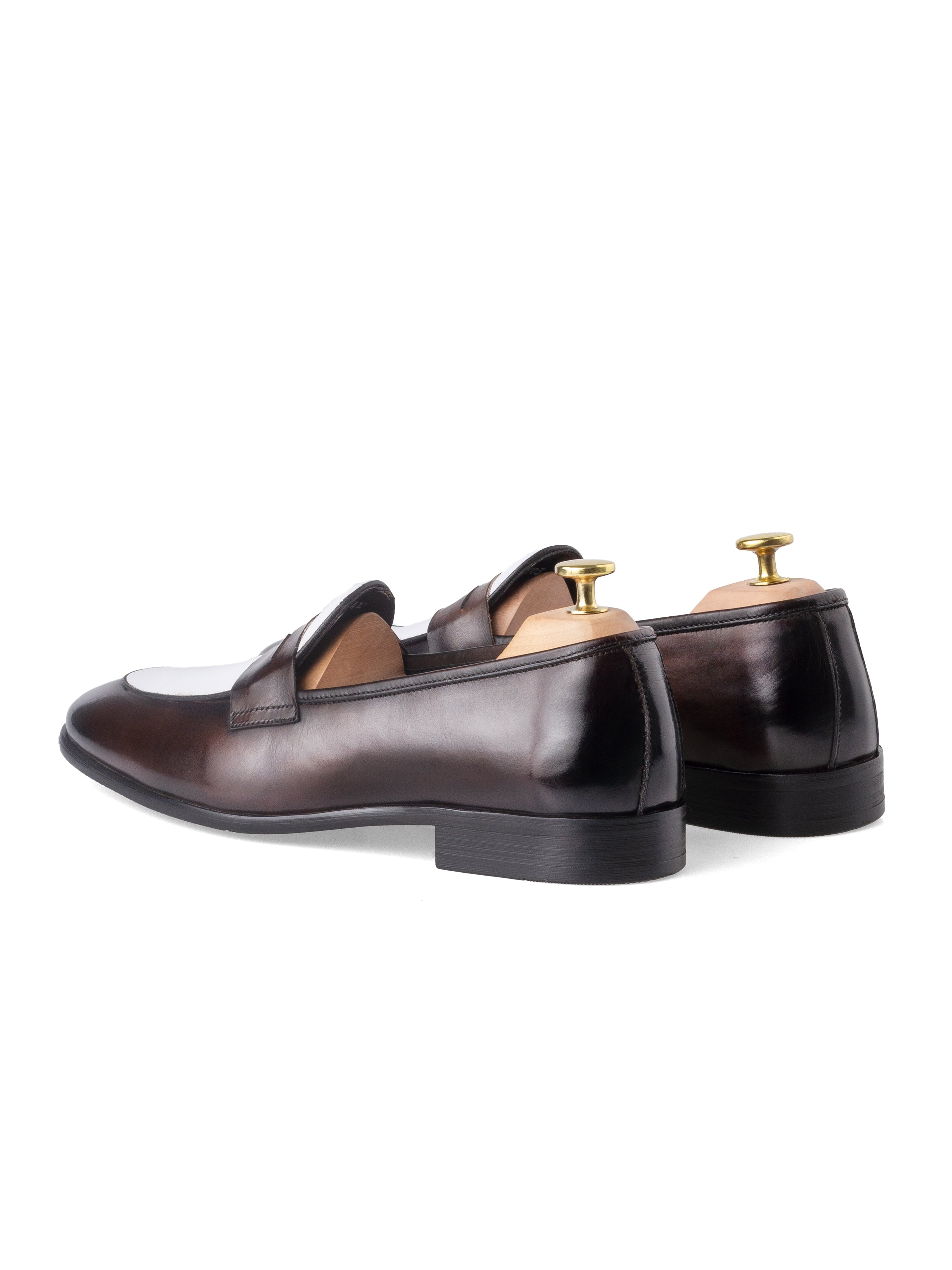 Belgian Loafer Penny Duo - Coffee Patina & White (Hand Painted Patina)