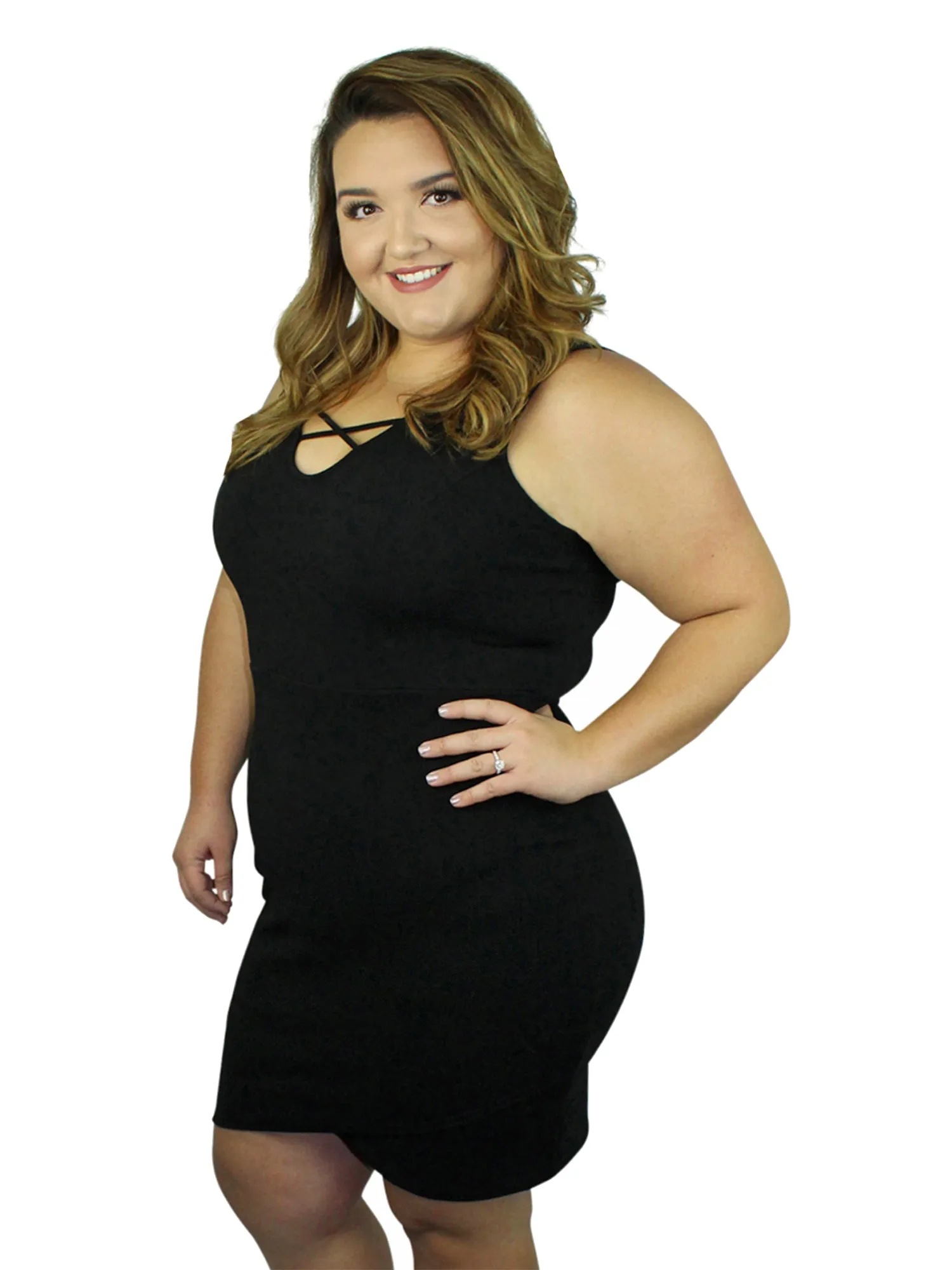 Black Asymmetric Plus Size Mini Dress