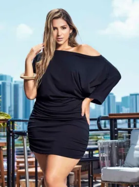 Black Off The Shoulder Silhouette Beachwear Dress Plus Size