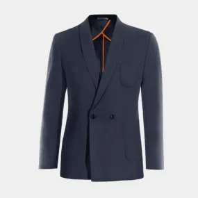  Blazer cruzada sin forro azul marino de lino