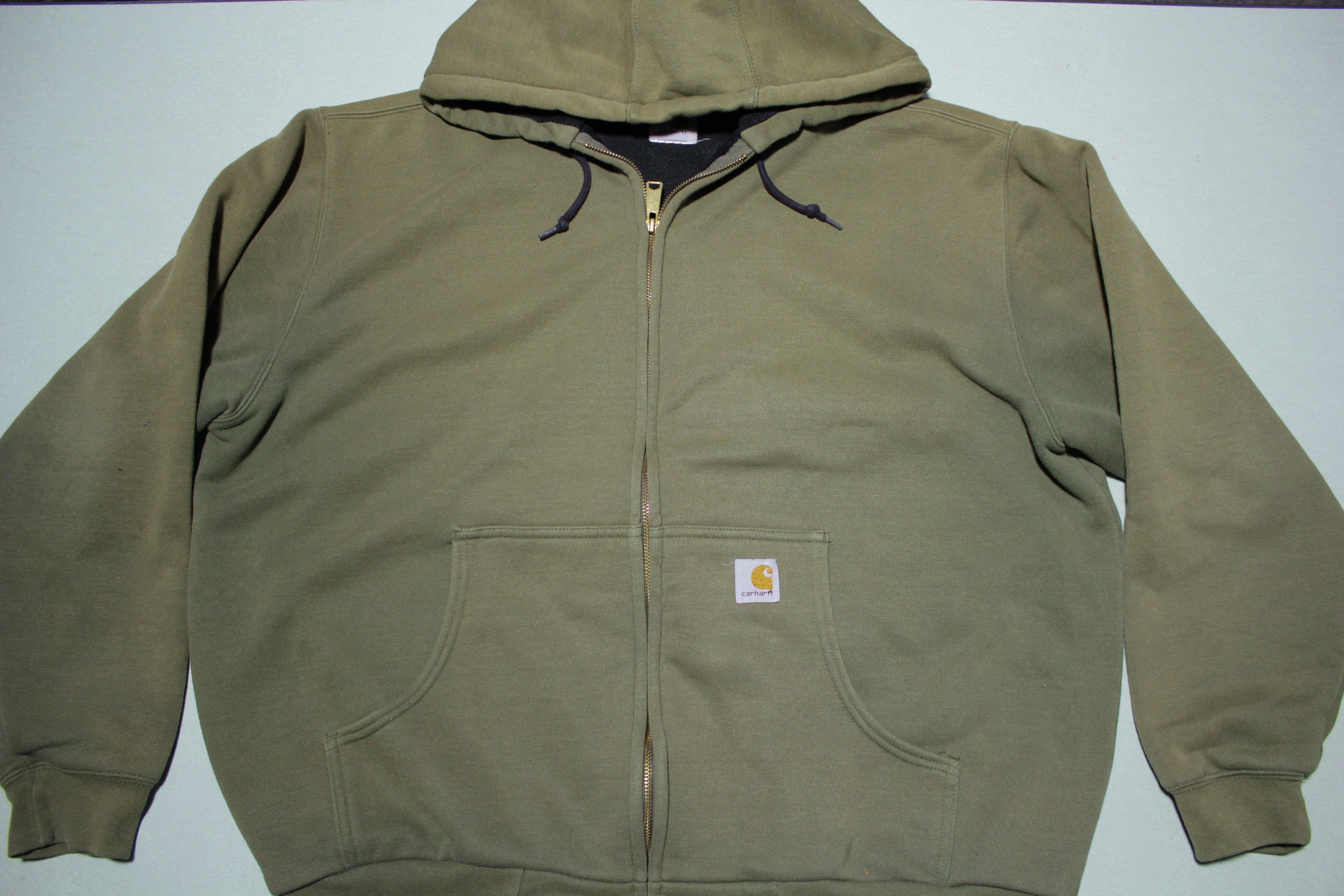 Carhartt J149 ARMY Green Thermal Lined Hoodie Sweatshirt Zip Heavy Duty Jacket