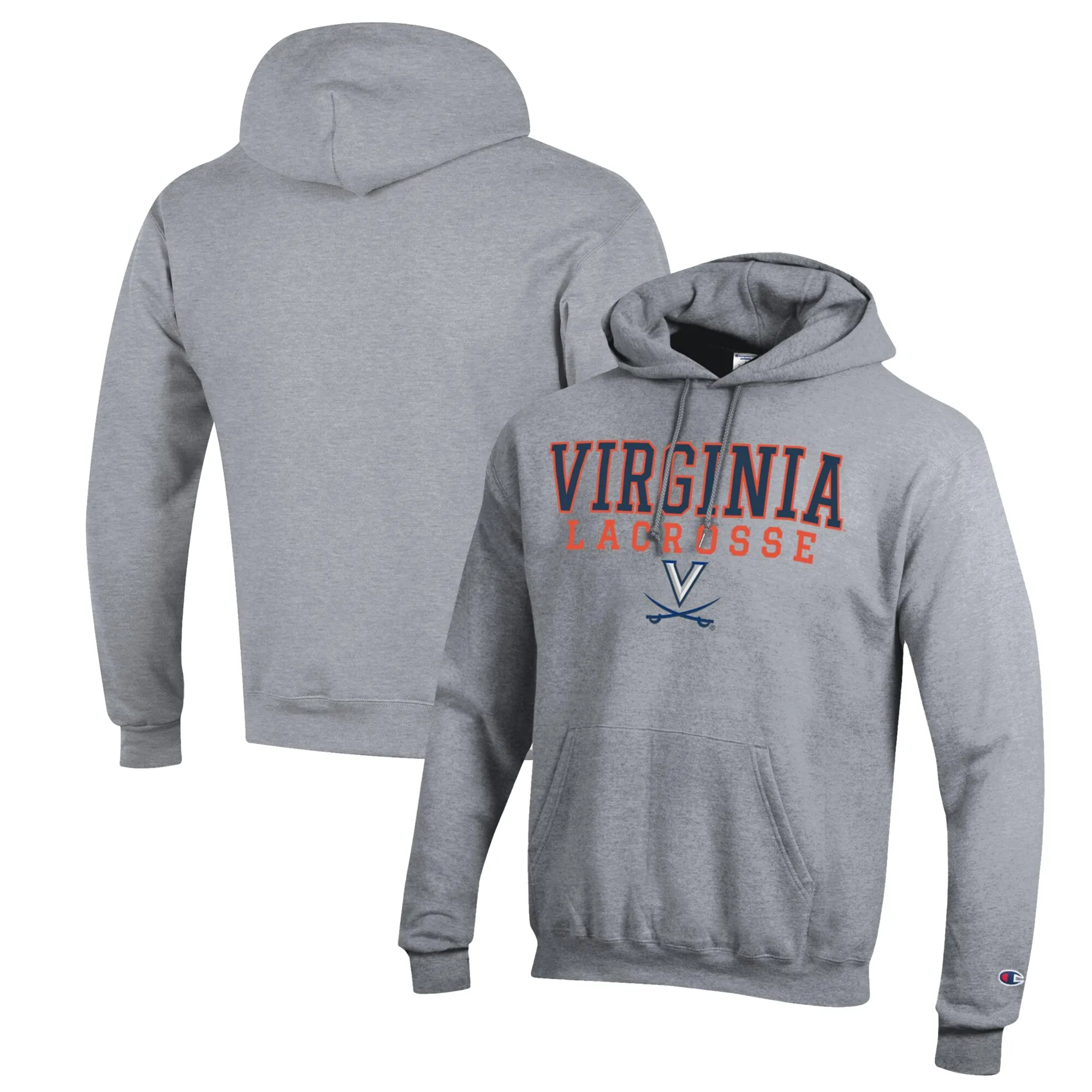 Champion Virginia Cavaliers Heather Gray Stack Logo Lacrosse Powerblend Pullover Hoodie