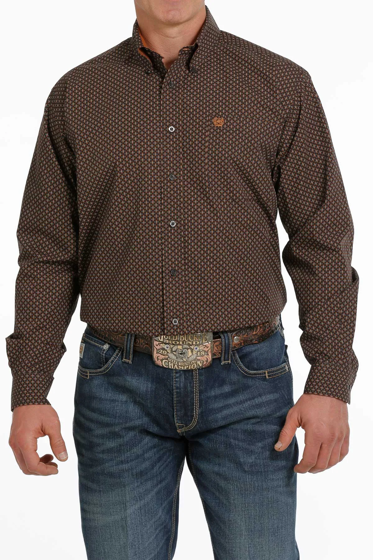 Cinch Mens Brown Geometric Print L/S Shirt - MTW1105287