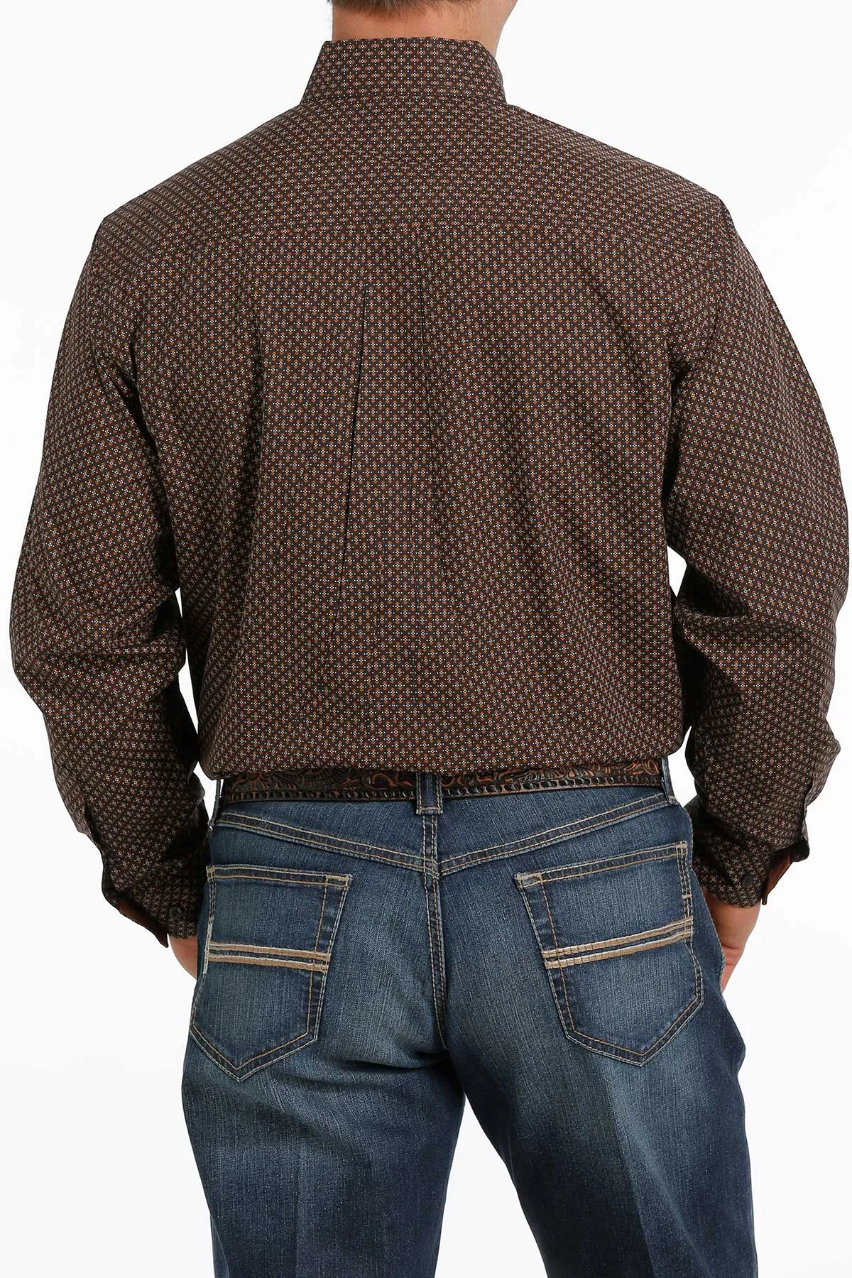 Cinch Mens Brown Geometric Print L/S Shirt - MTW1105287