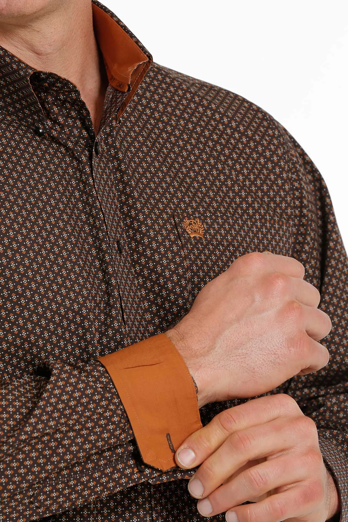 Cinch Mens Brown Geometric Print L/S Shirt - MTW1105287