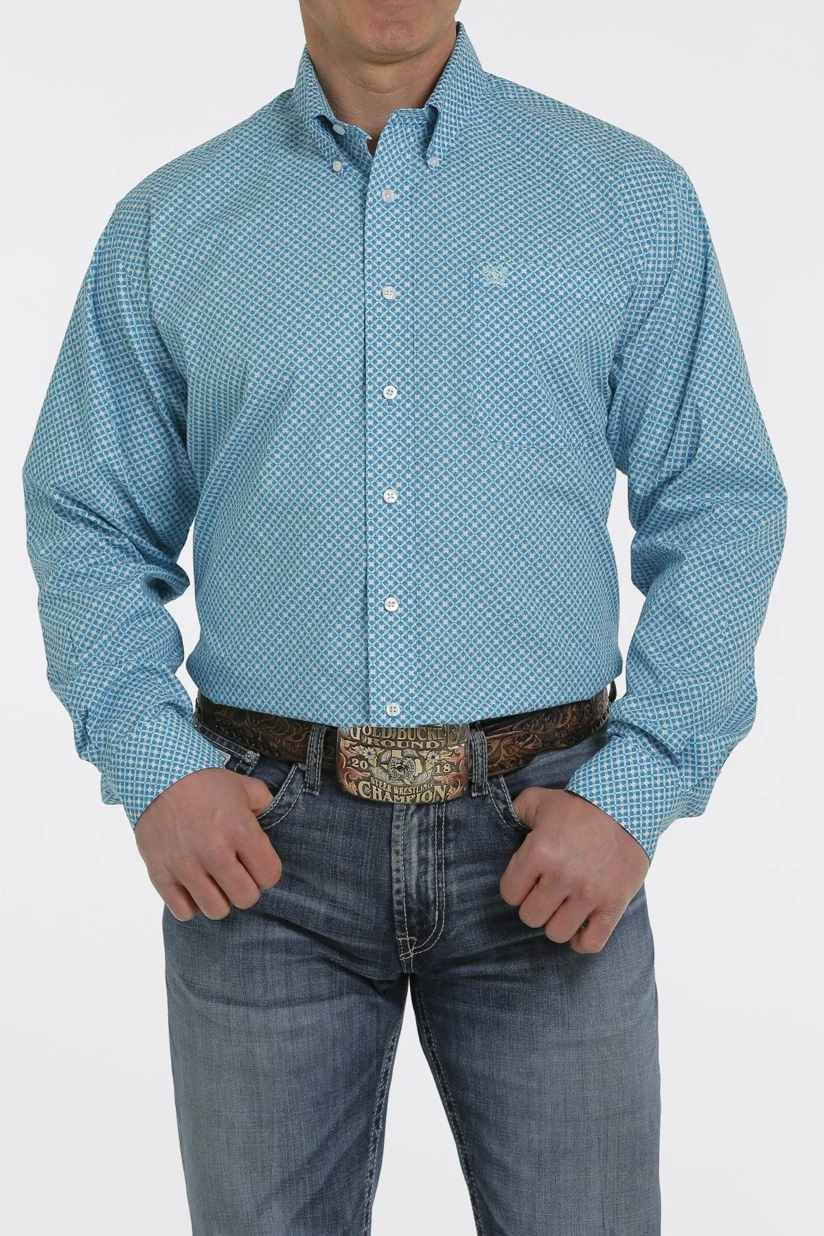 Cinch Mens Diamond Print Button Down L/S Shirt - MTW1105372