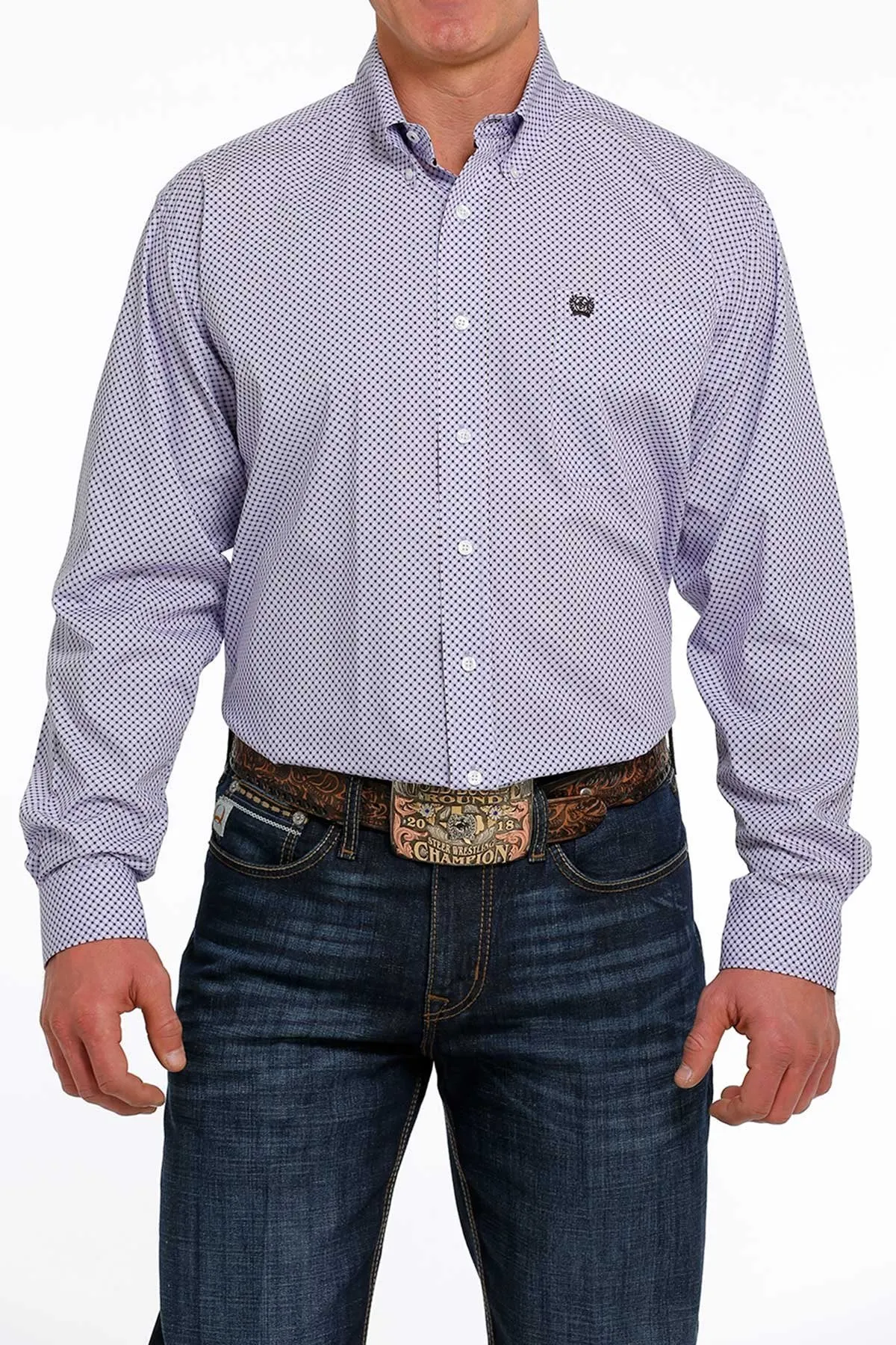 Cinch Mens Geometric Print Button Down Western L/S Shirt - Lilac - MTW1105480