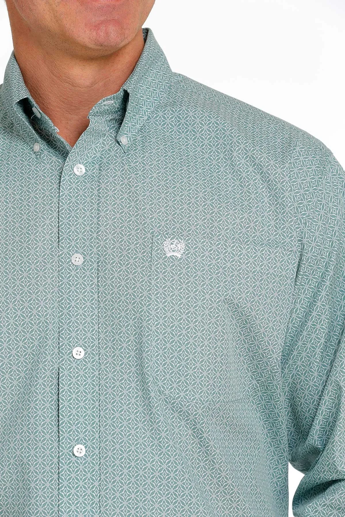 Cinch Mens Geometric Print Buttoned Down Western L/S Shirt - Teal - MTW1105469