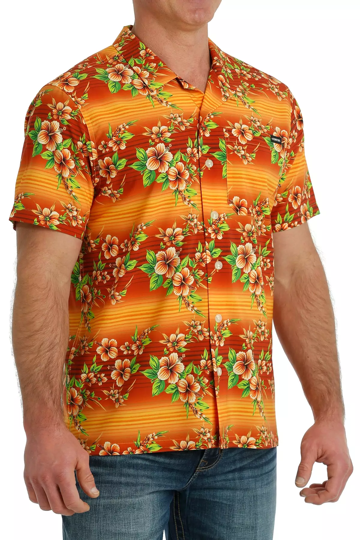 'Cinch' Men's Hawaiian Print Camp Shirt - Orange