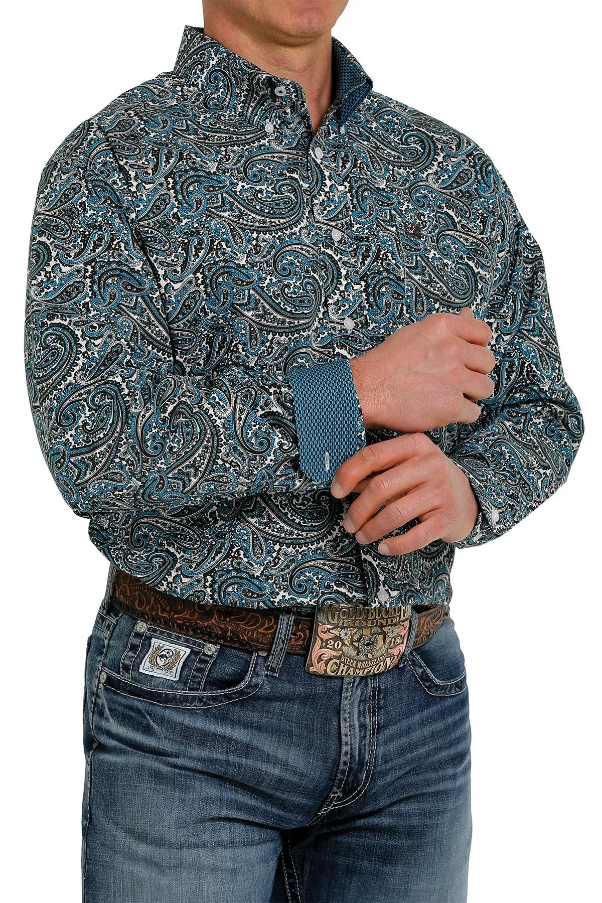 Cinch Mens Paisley Print L/S Shirt - Turquoise - MTW1105369