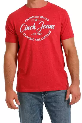 'Cinch' Men's Screen Print T-Shirt - Heather Red