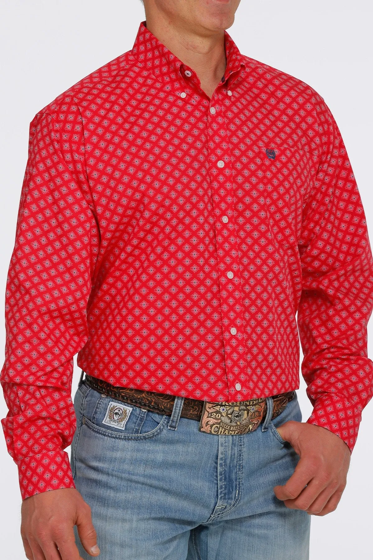 Cinch  Red Diamond Print L/S Shirt - MTW1105398