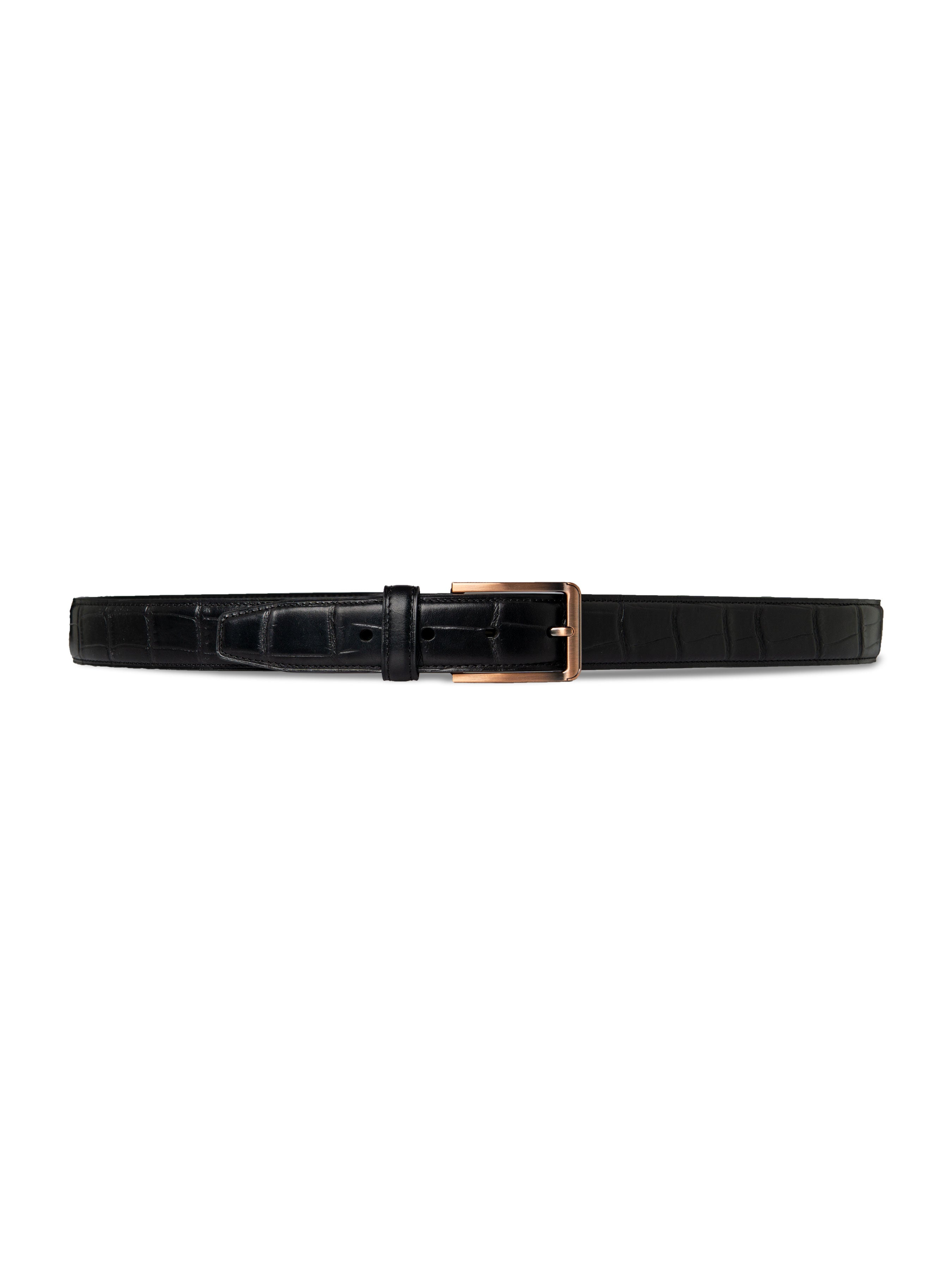 Croco Leather Belt with Copper-toned Buckle