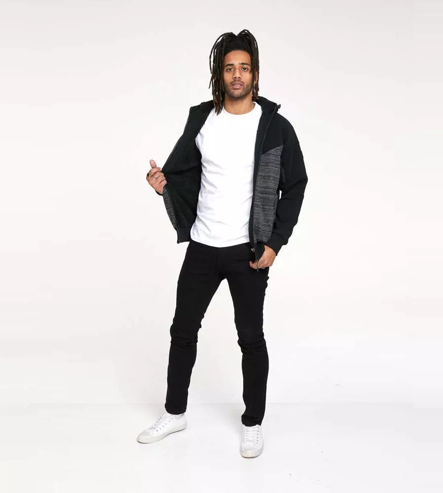 D555 Mens Zip Through Hoodie With Sherpa Lining (CLIPSTONE)