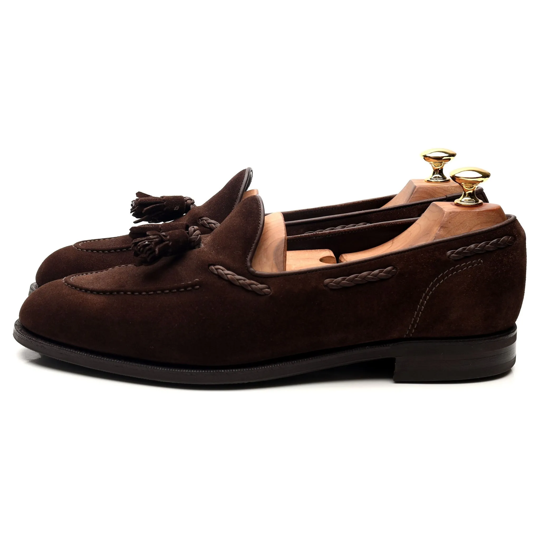 Dark Brown Suede Unlined Tassel Loafers UK 9 E