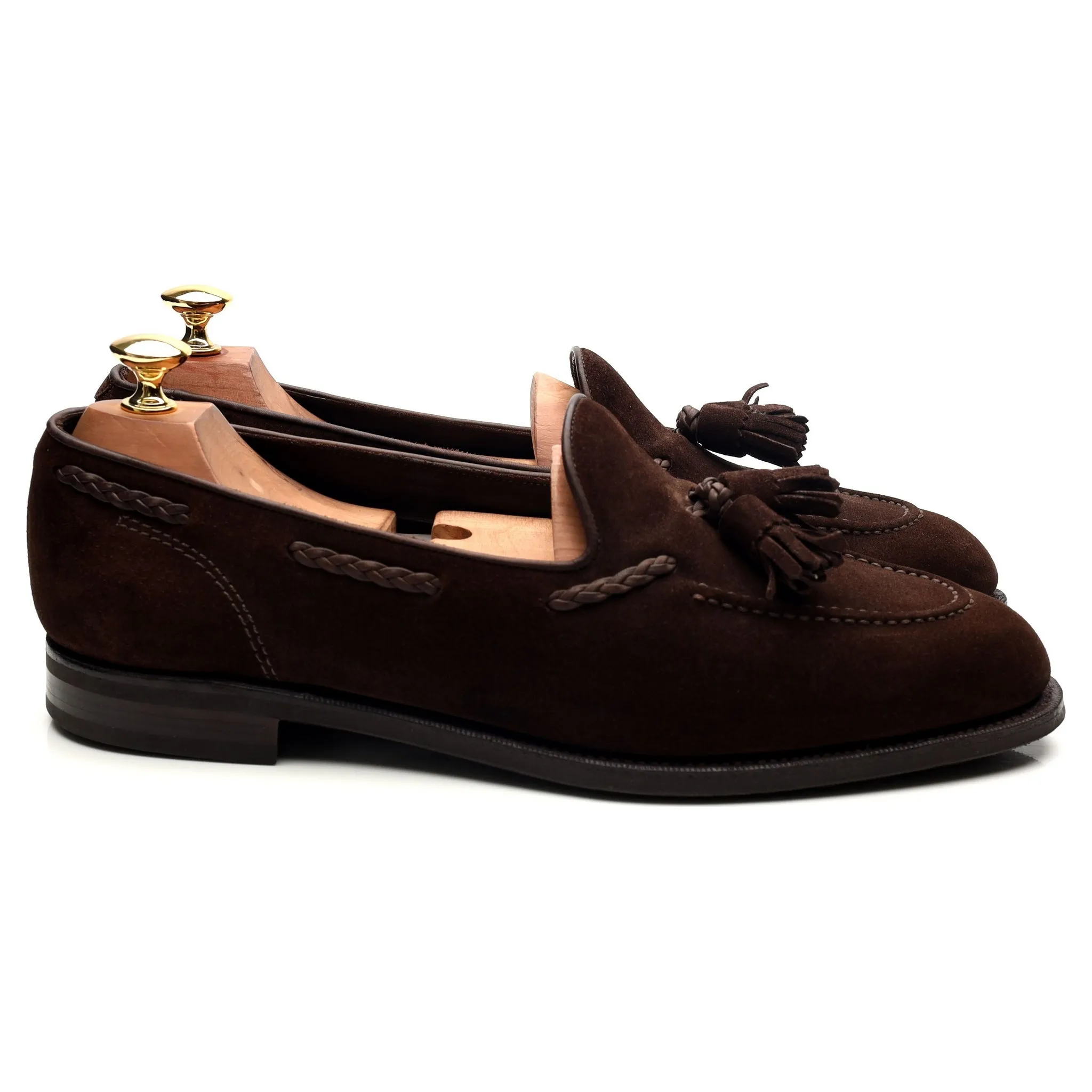 Dark Brown Suede Unlined Tassel Loafers UK 9 E