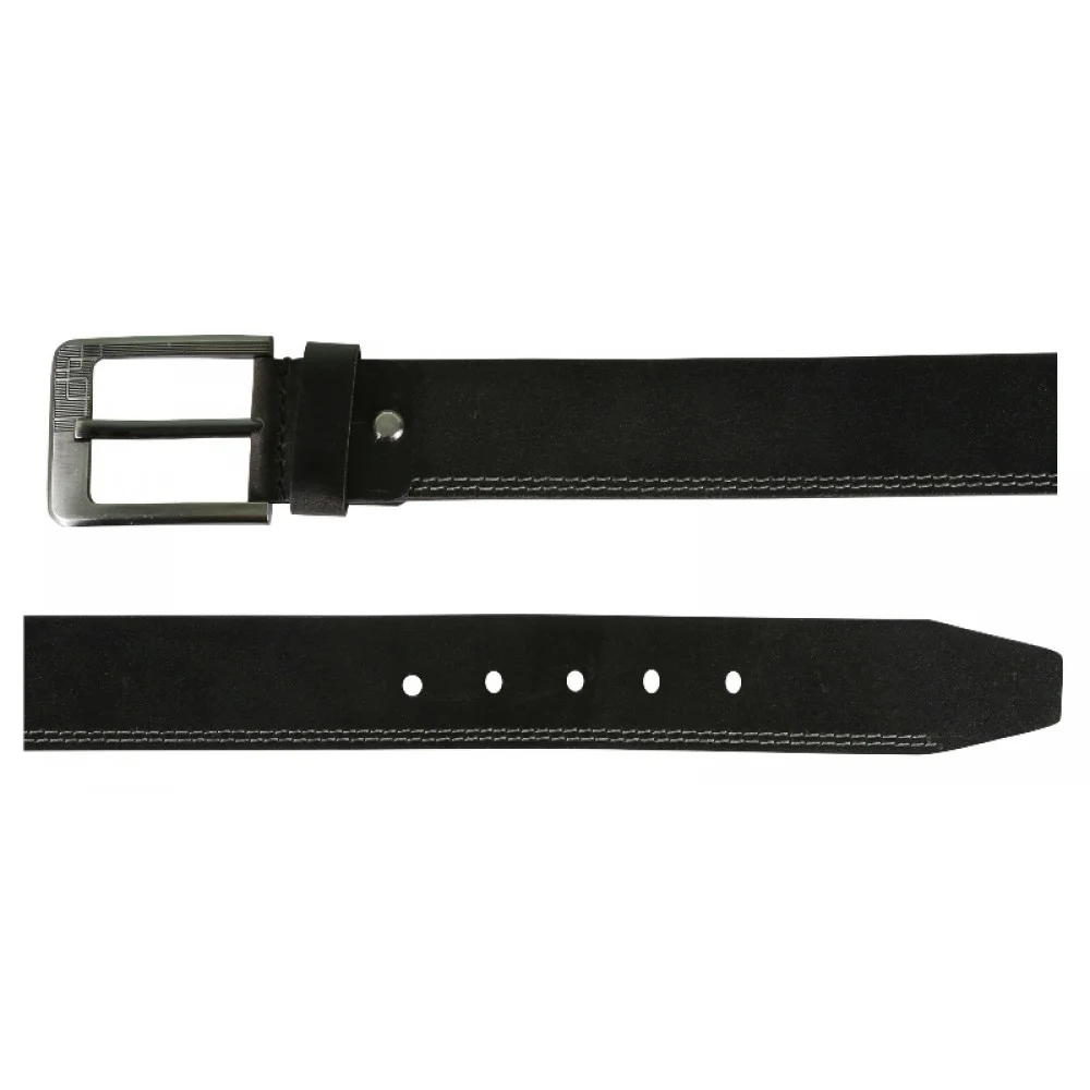 Double side Stitched Designer Black Leather Belt With Metallic Pin Buckle