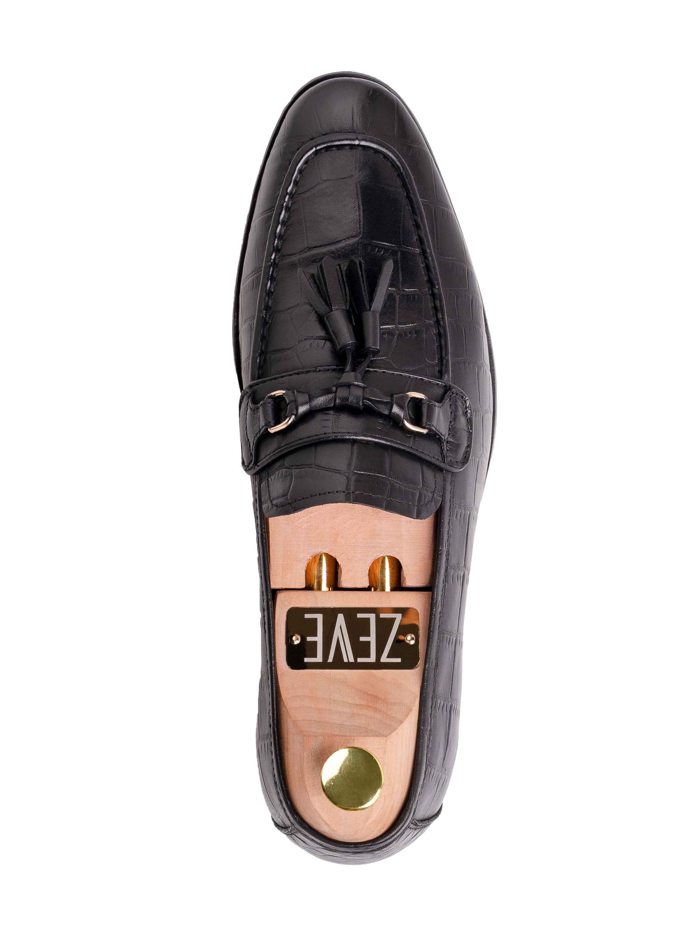 Elvio Tassel Loafer - Black Croco Polished Leather