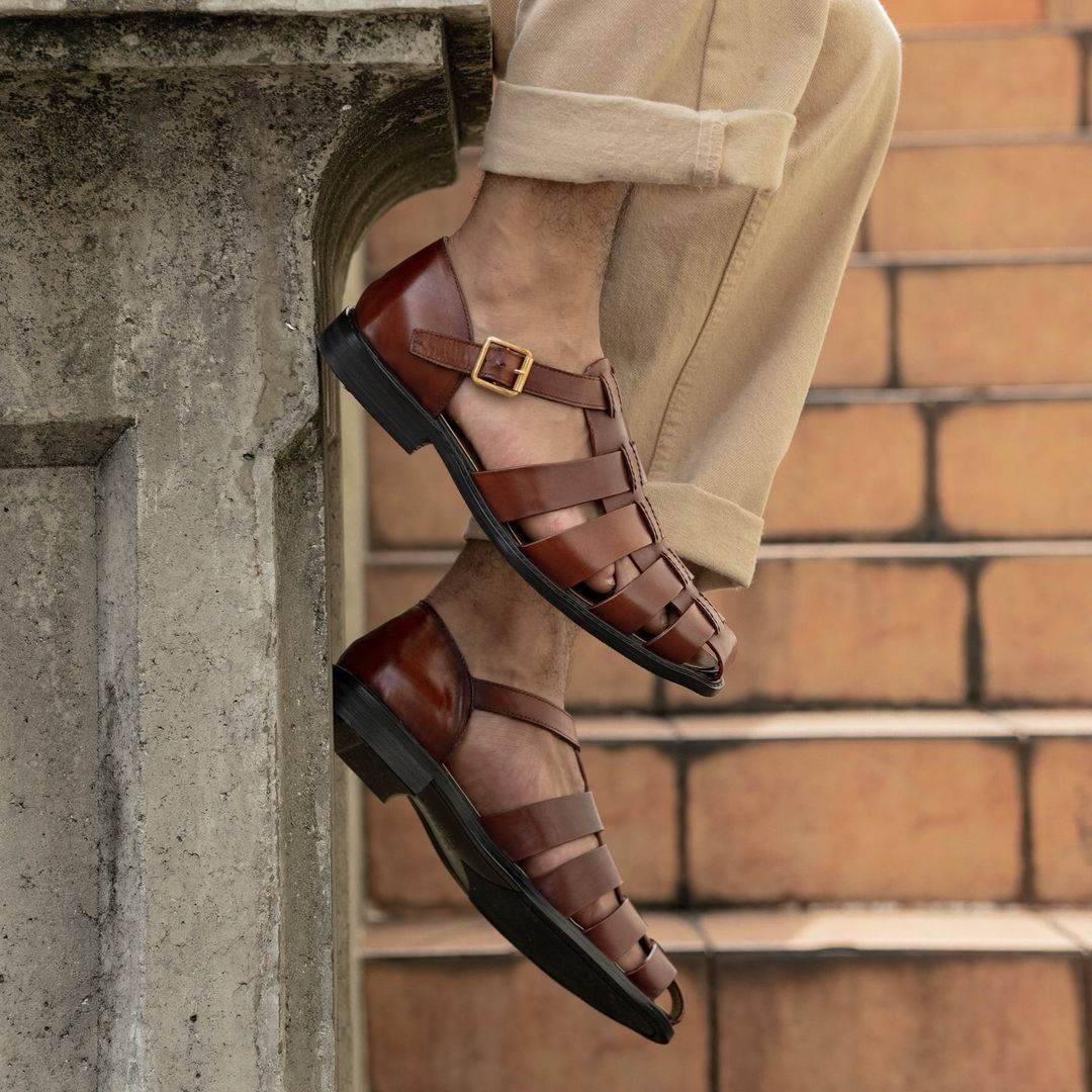 Fisherman Cage Sandal - Cognac Tan (Hand Painted Patina)