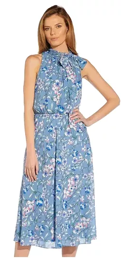 Floral Printed Tie Neck Dress