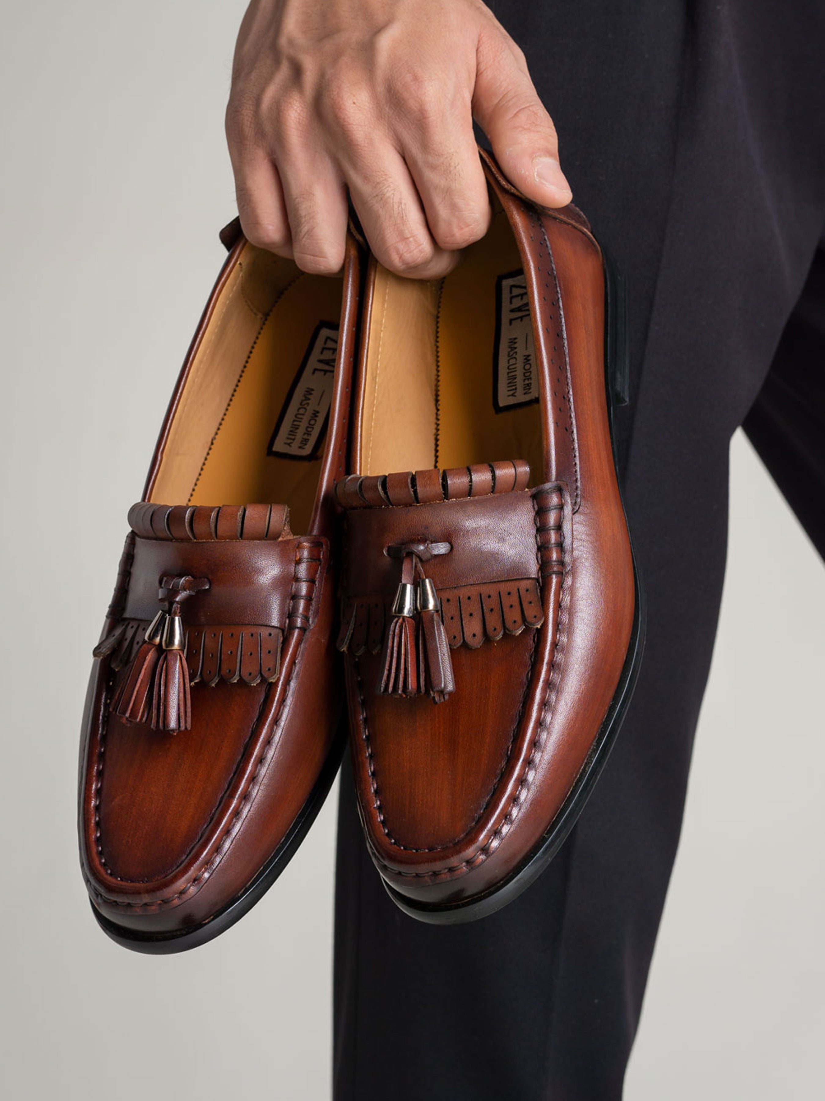 Fringe Classic Loafer - Cognac Tan with Tassel (Hand Painted Patina)