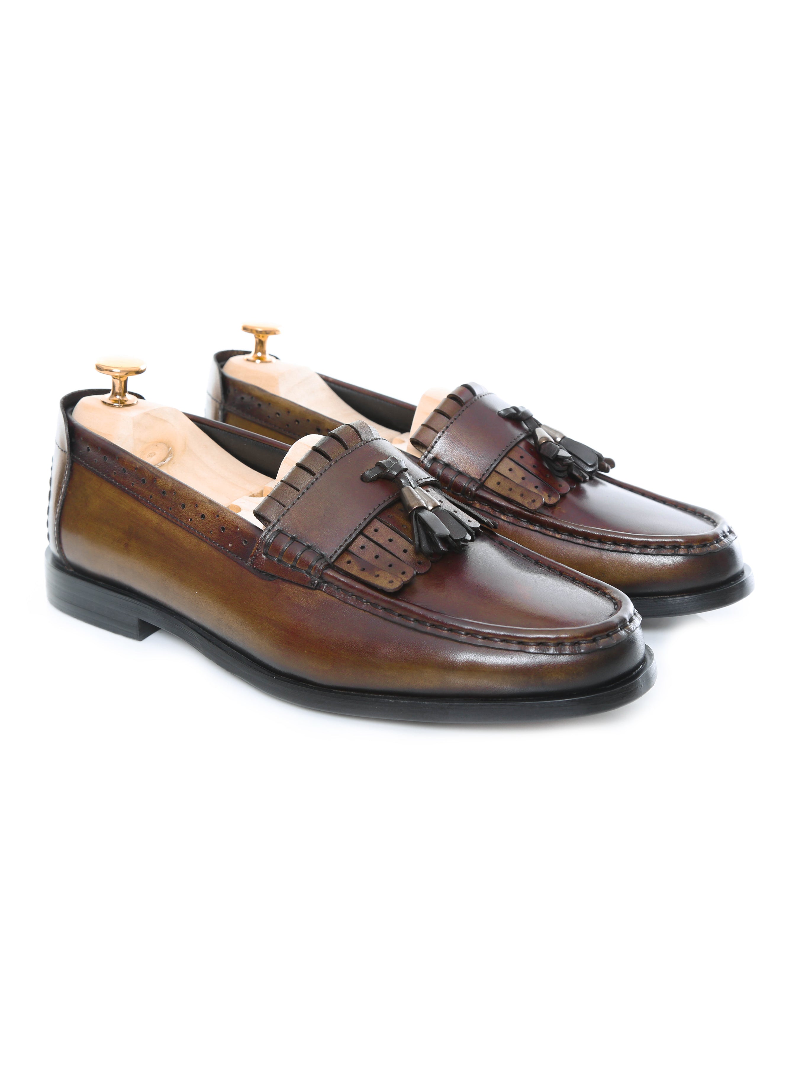 Fringe Classic Loafer - Khakis with Tassel (Hand Painted Patina)