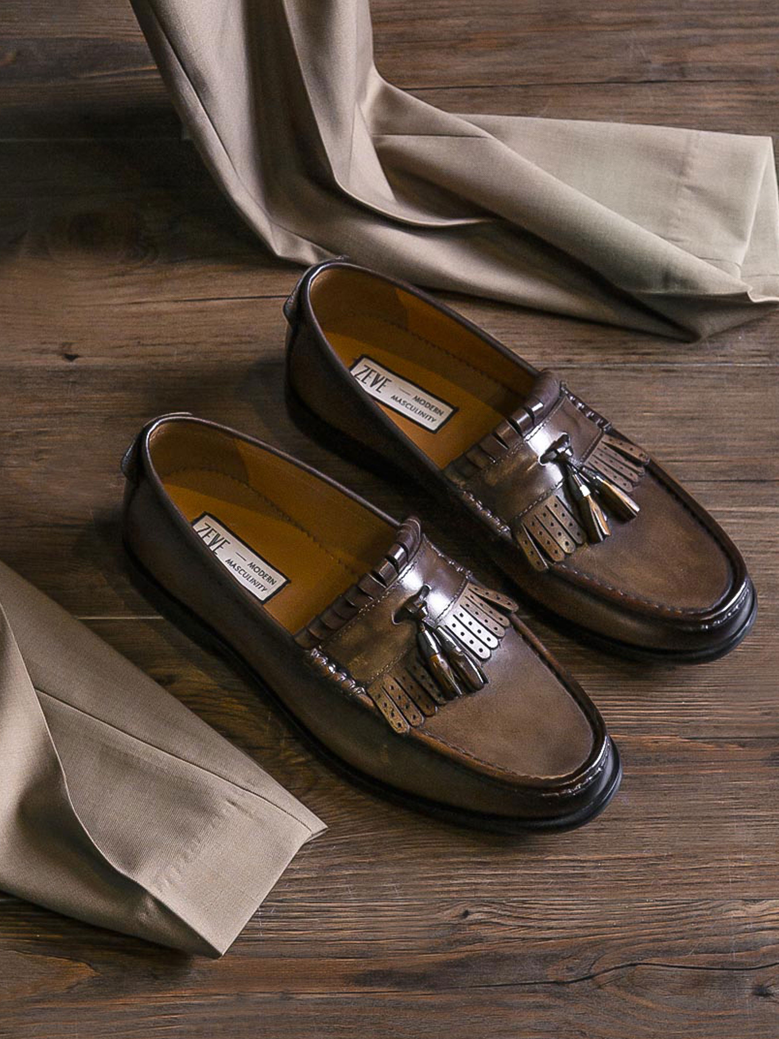 Fringe Classic Loafer - Khakis with Tassel (Hand Painted Patina)