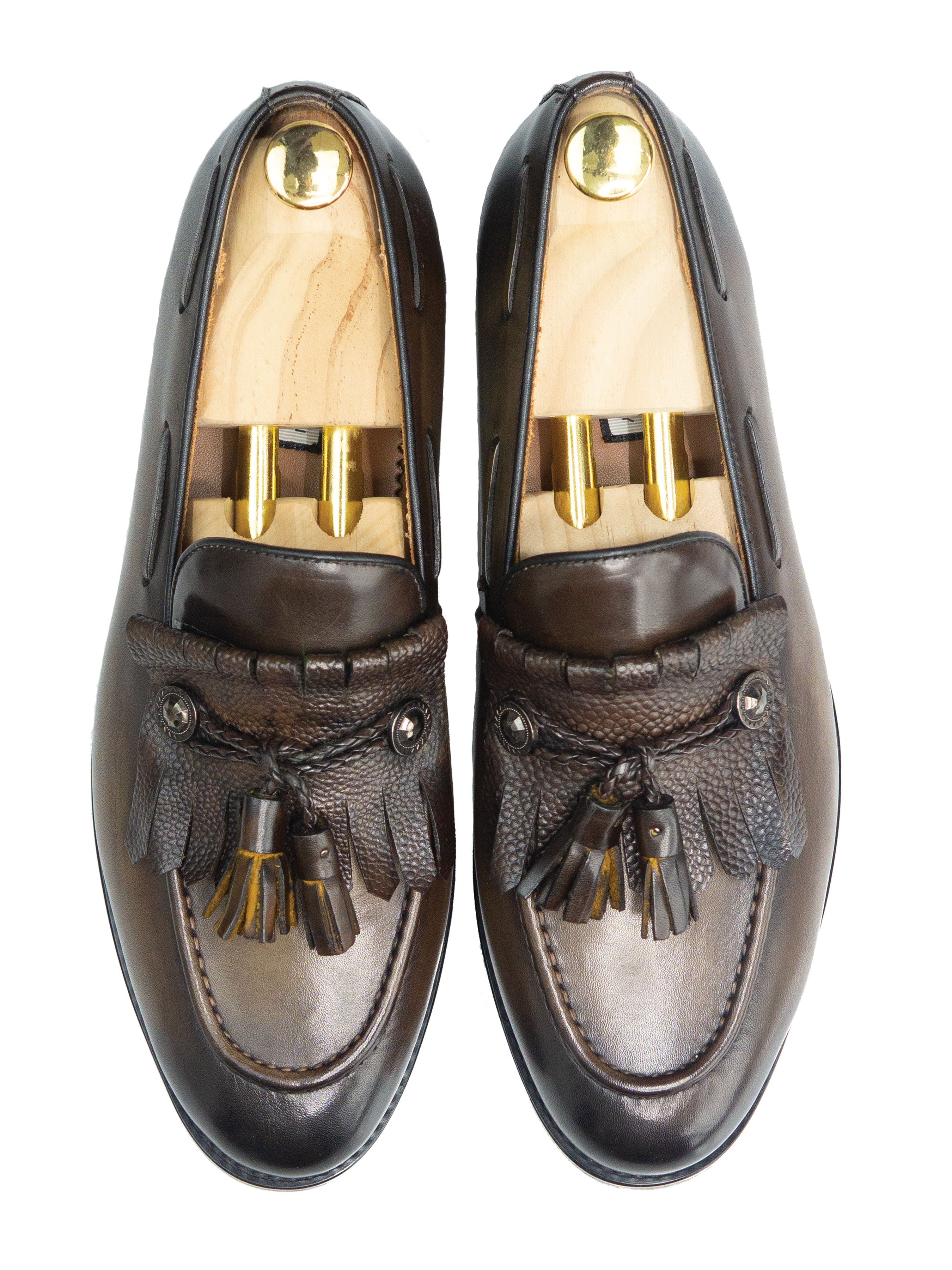 Fringe Ribbon Loafer - Khakis with Tassel (Hand Painted Patina)