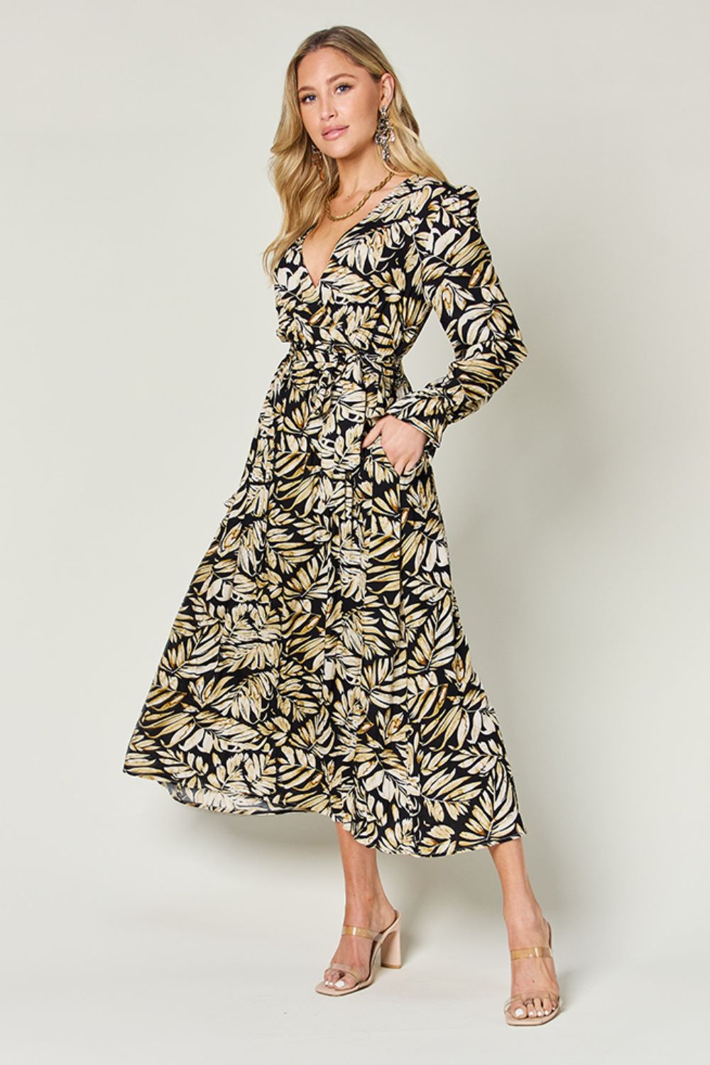 Full Size Tie Back Flounce Sleeve Dress