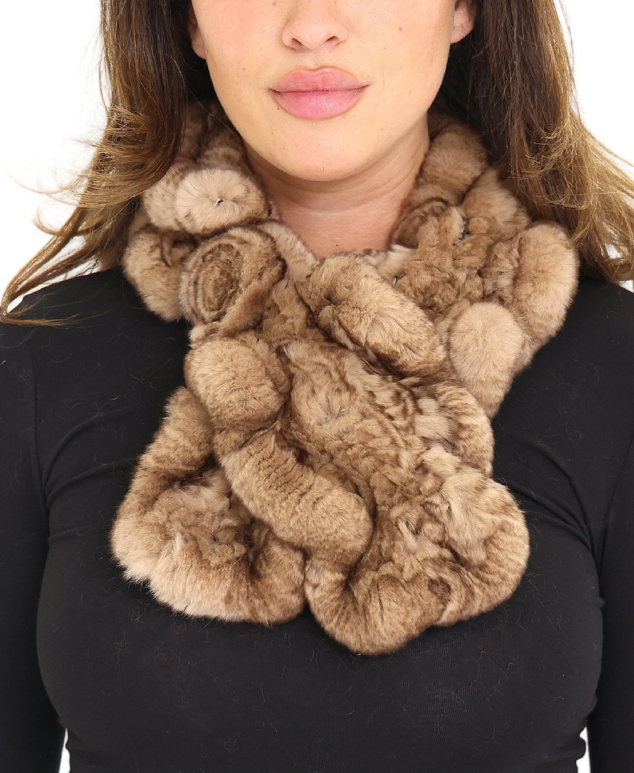 Fur Ruffle Scarf w/ Rosette