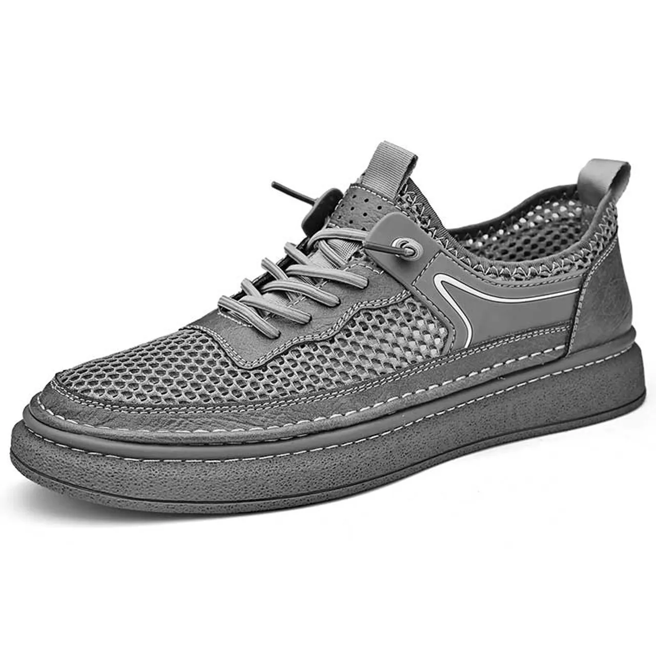 Grey hollow mesh stitch accents shoe sneaker