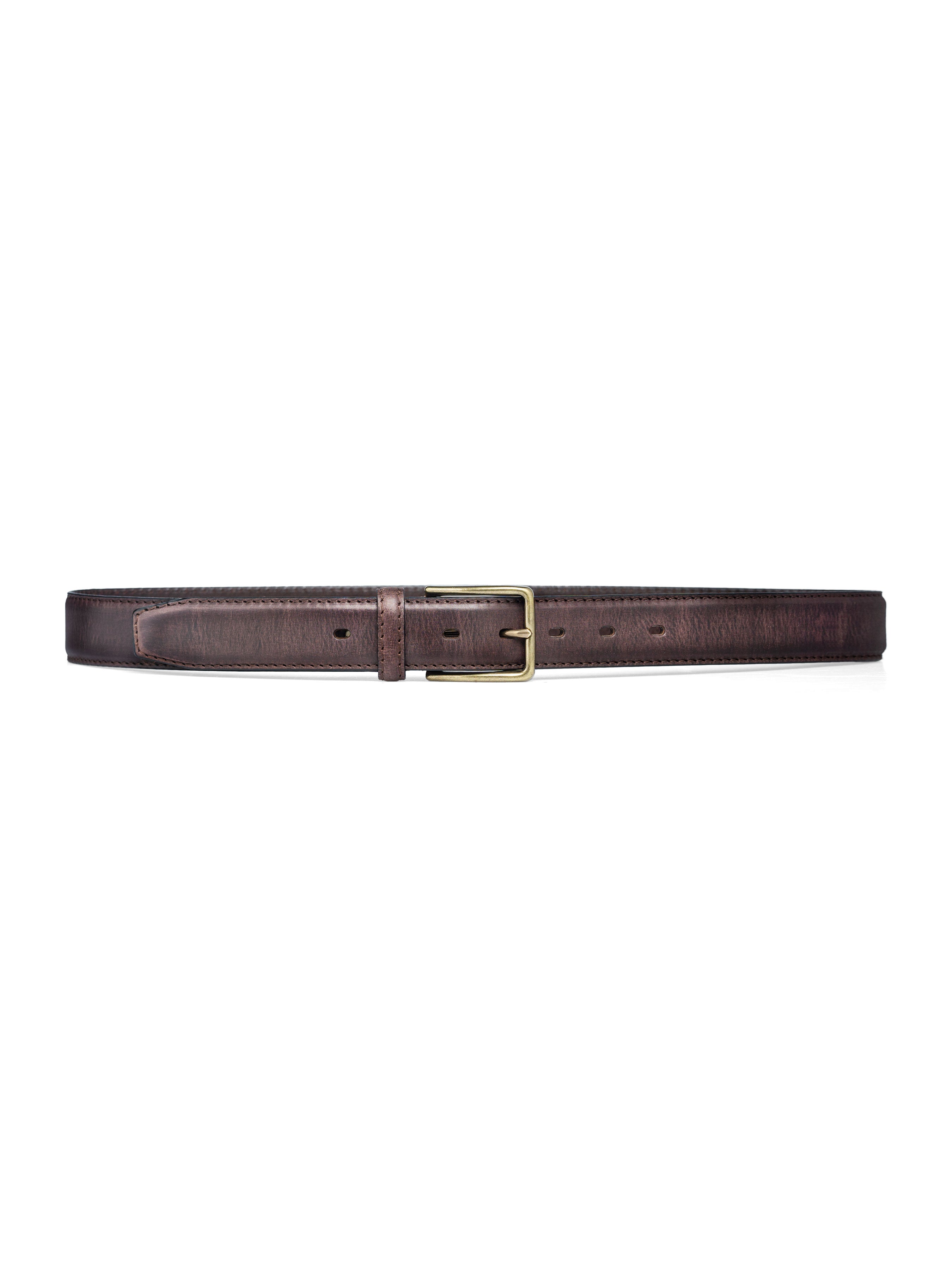 Italian Rustic Leather Belt with Frame Gold-toned Buckle