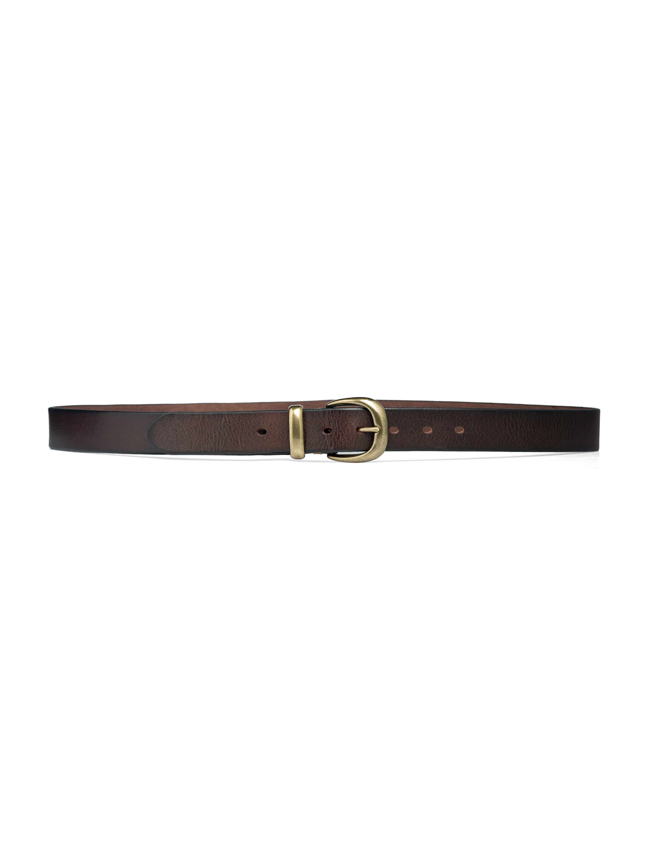 Italian Rustic Leather Belt with Horseshoe Gold-toned Buckle