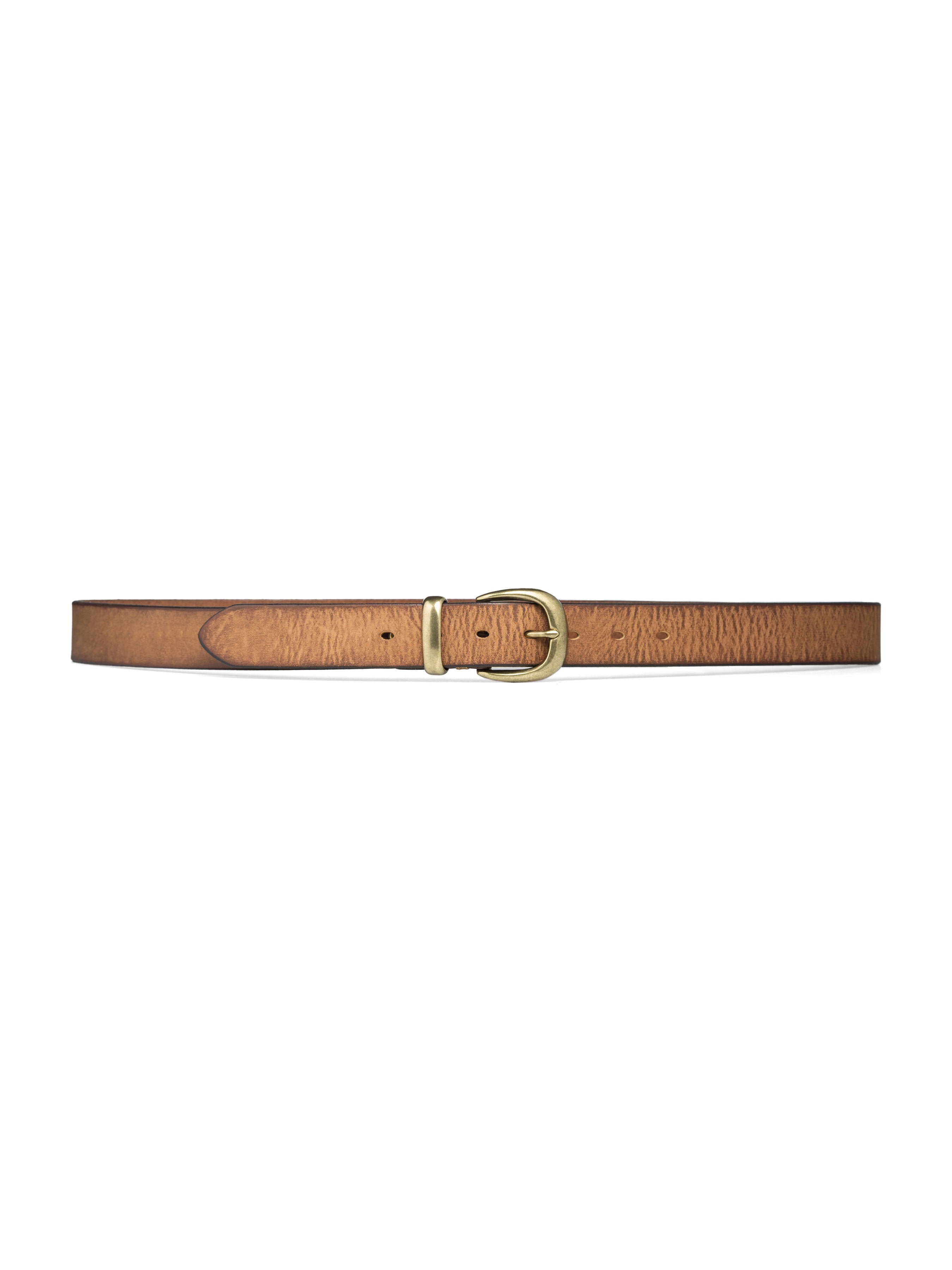 Italian Rustic Leather Belt with Horseshoe Gold-toned Buckle