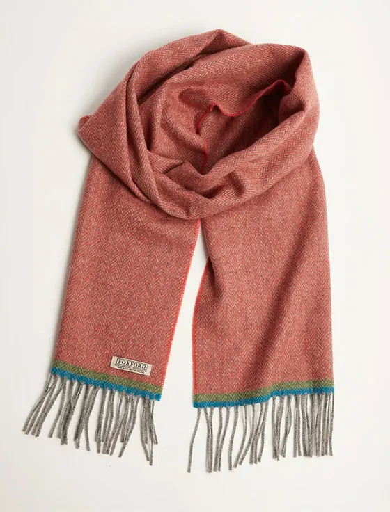 Lambswool Scarf - Terracotta Herringbone