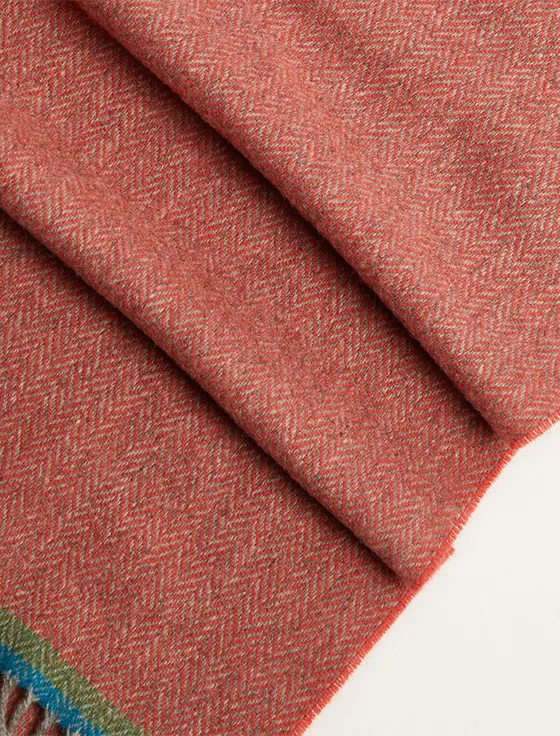 Lambswool Scarf - Terracotta Herringbone