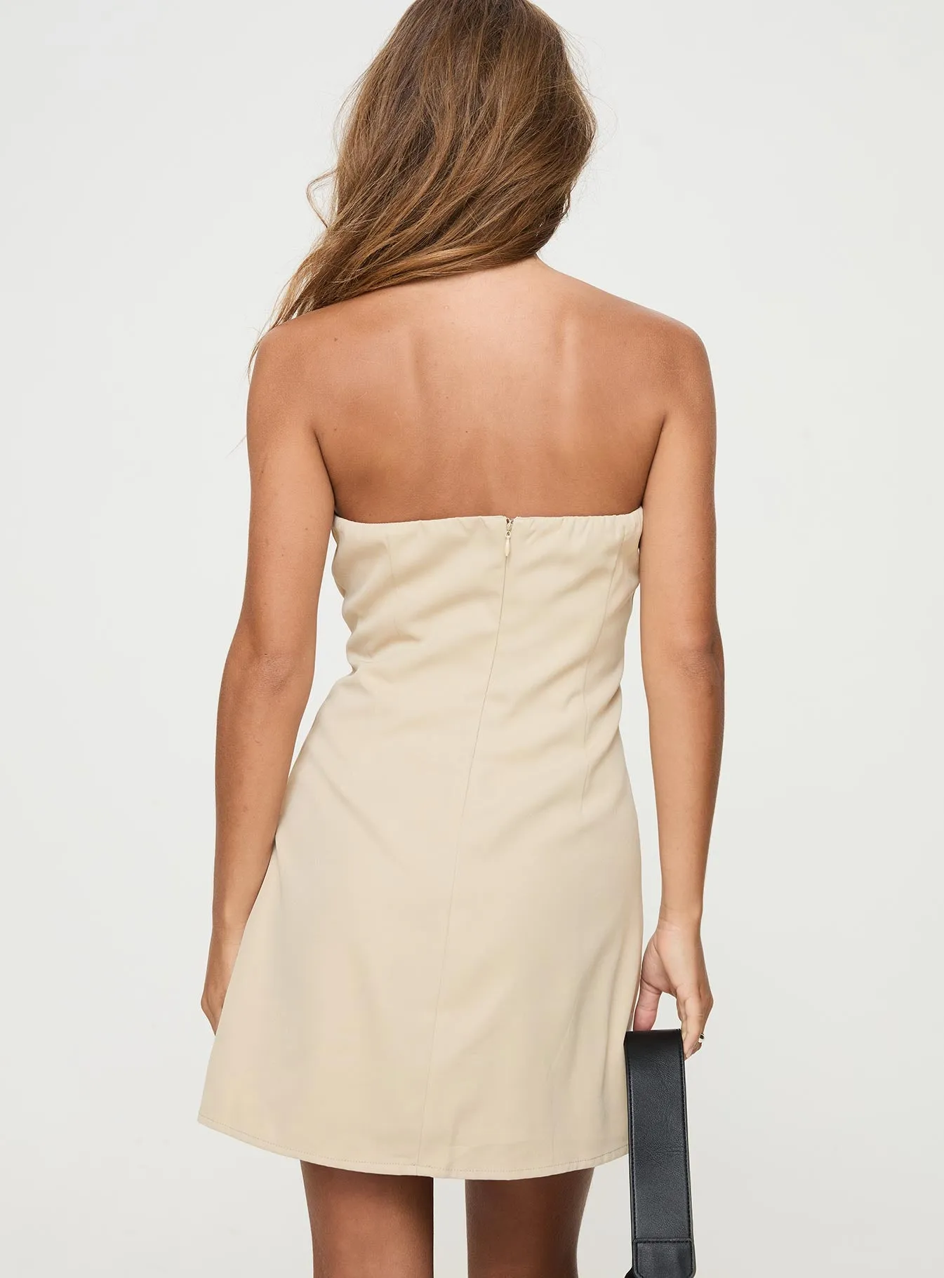 Langdon Strapless Mini Dress Beige Petite