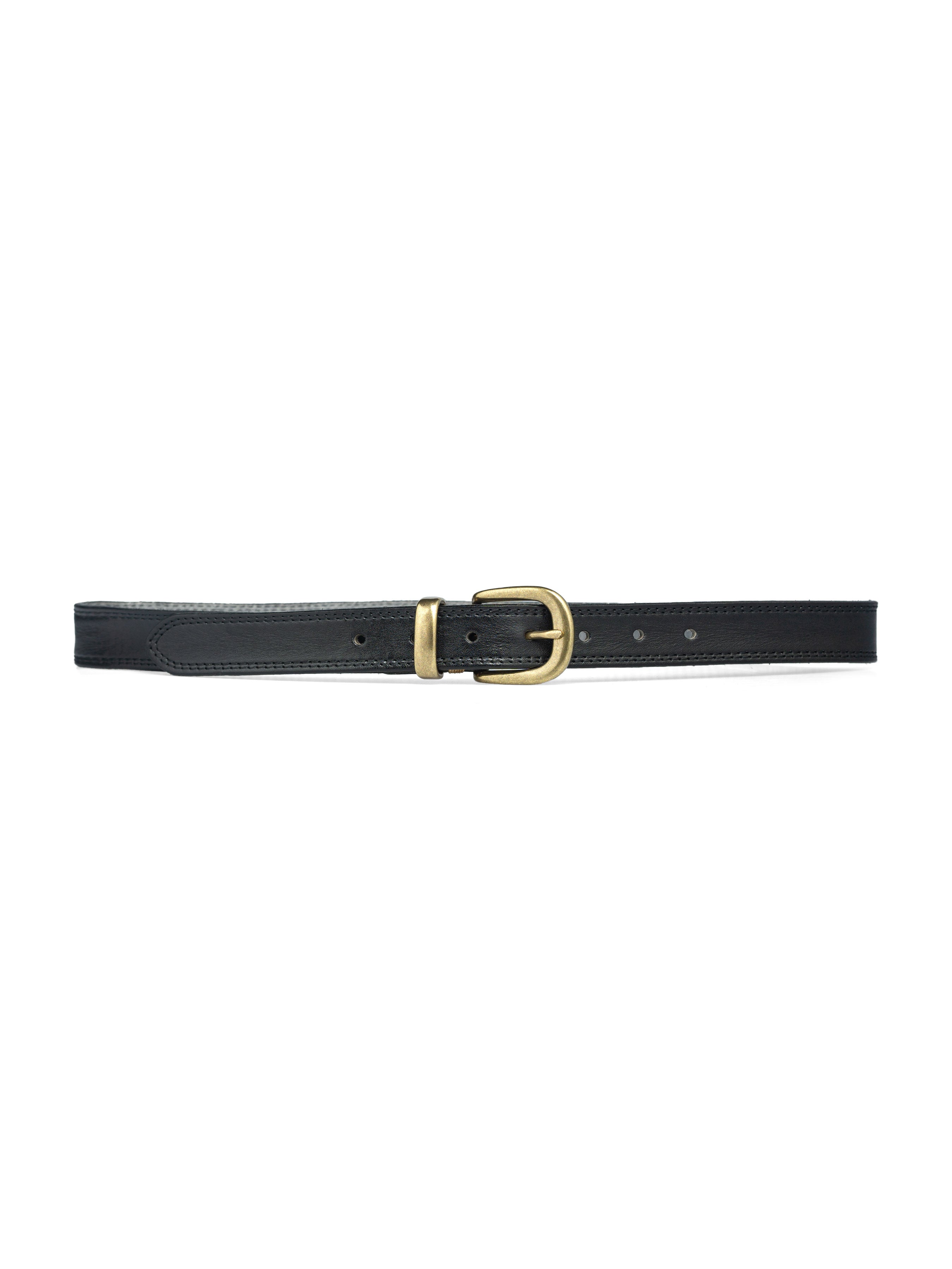 Leather Belt with Horseshoe Gold-toned Buckle with Stitching