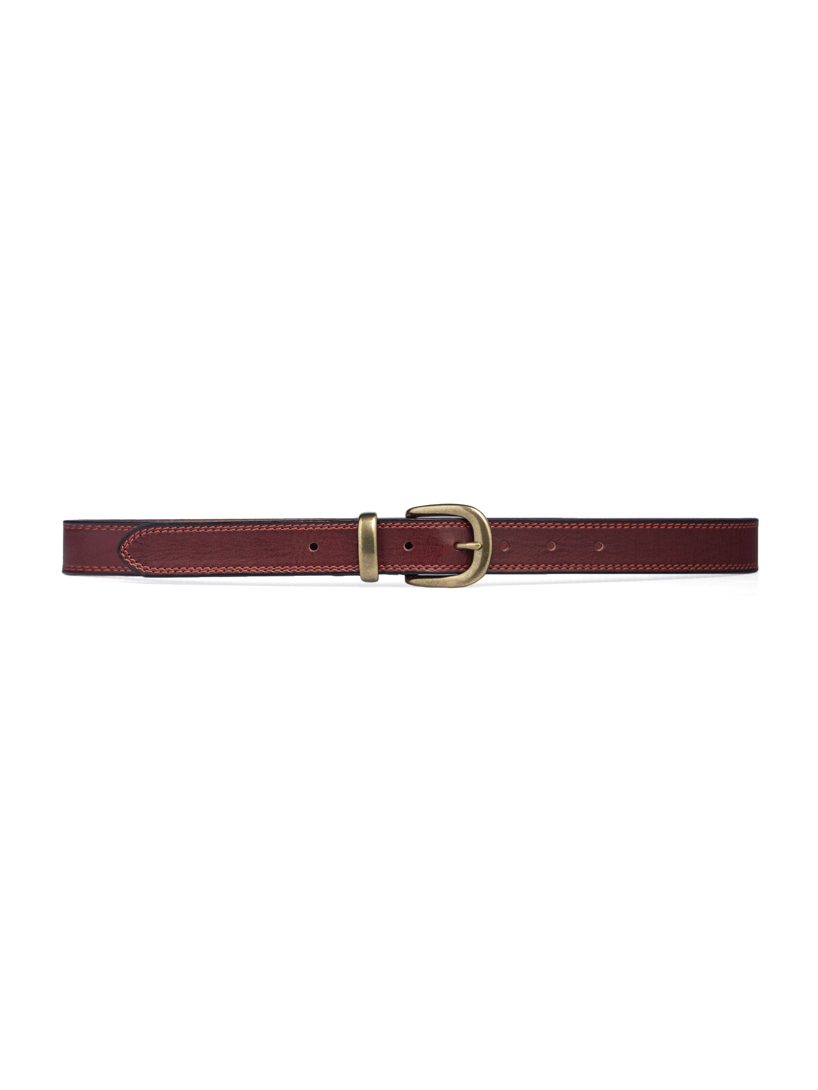 Leather Belt with Horseshoe Gold-toned Buckle with Stitching