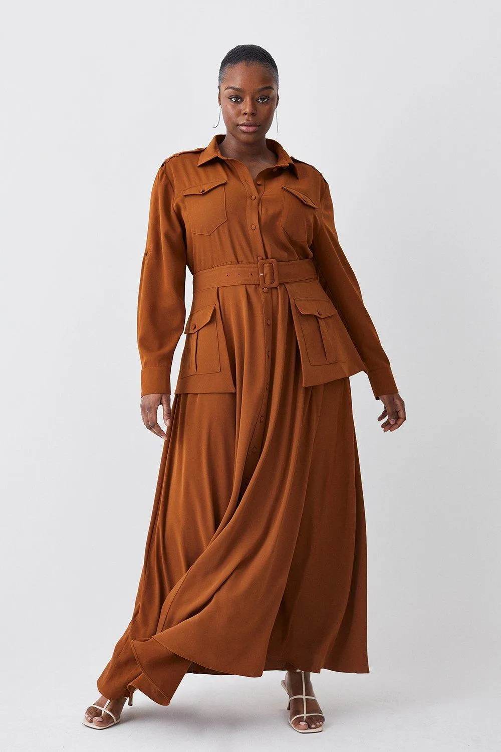 Lydia Millen Plus Size Soft Tailored Belted Maxi Shirt Dress | Karen Millen