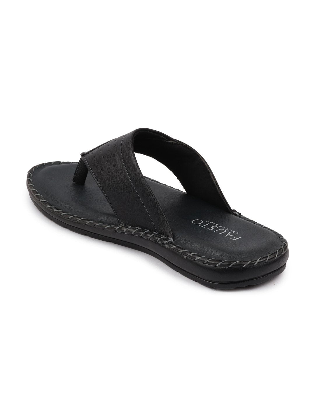 Men Black Side Stitched Slippers