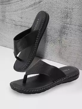 Men Black Side Stitched Slippers